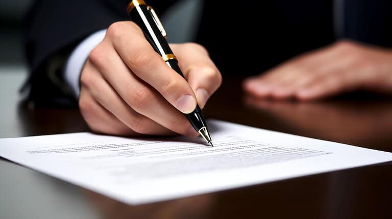 Signing of legal document ready to be scanned