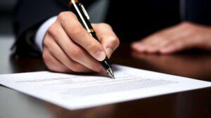 Signing of legal document ready to be scanned