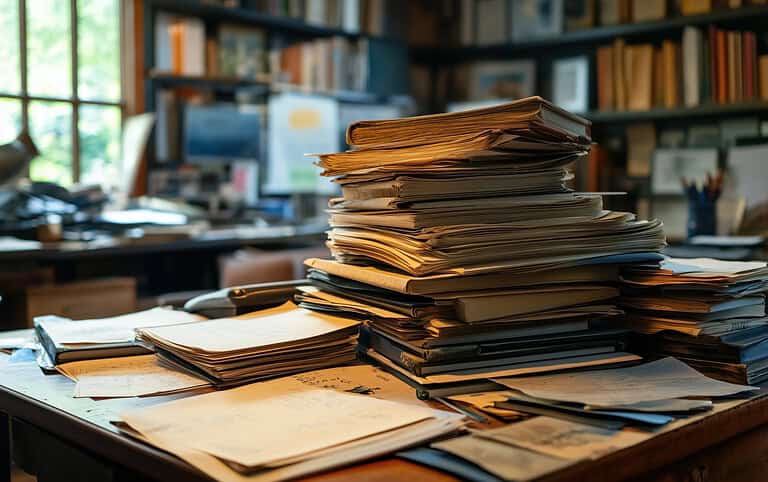 Pile up of legal documents for scanning